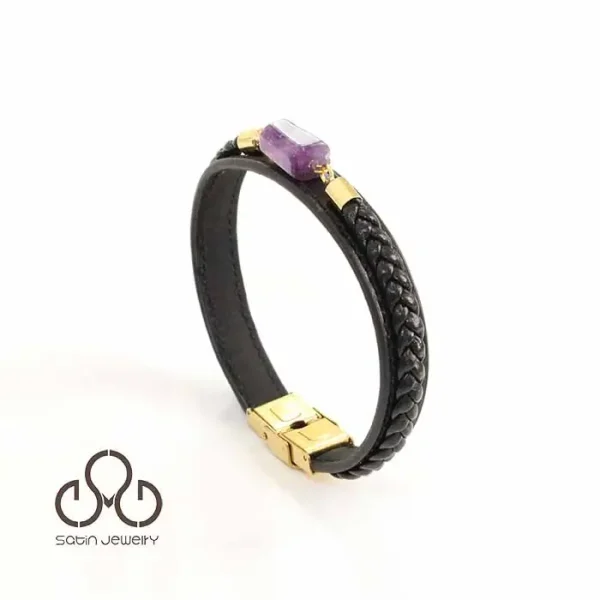 دستبند چرمی کارن با آمیتیست