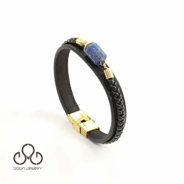 دستبند چرمی کارن با لاجورد